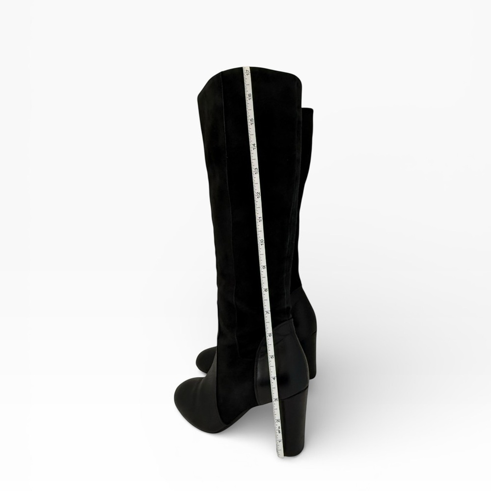 Black Tall Knee-High Leather & Suede Boots W 6.5 Block Heel Side Zip Clarks - Picture 6 of 13